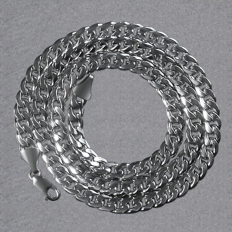 14K White Gold Miami Cuban Semi Solid Chain (7.00 mm)