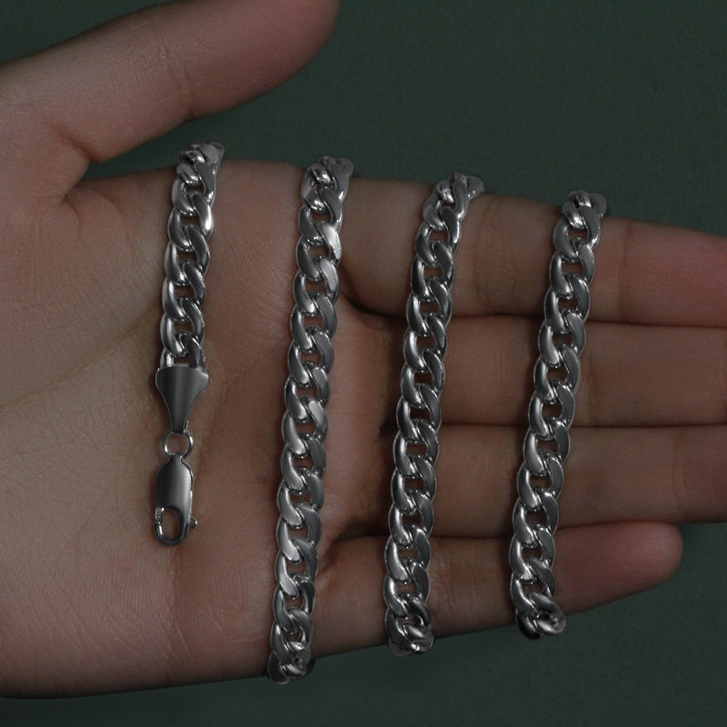 14K White Gold Miami Cuban Semi Solid Chain (7.00 mm)