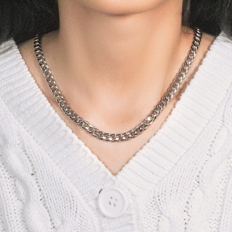 14K White Gold Miami Cuban Semi Solid Chain (7.00 mm)
