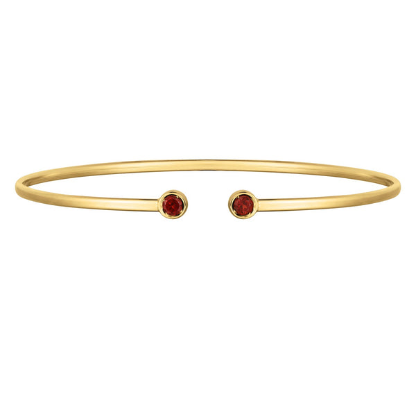 14K Yellow Gold Garnet Open Cuff Bangle (2.00 mm)