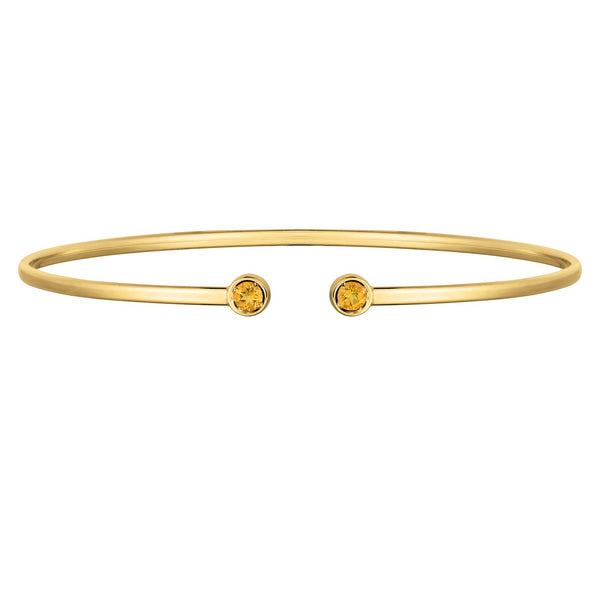 14K Yellow Gold Citrine Open Cuff Bangle (2.00 mm)