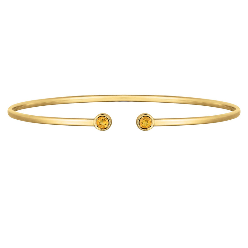 14K Yellow Gold Citrine Open Cuff Bangle (2.00 mm)