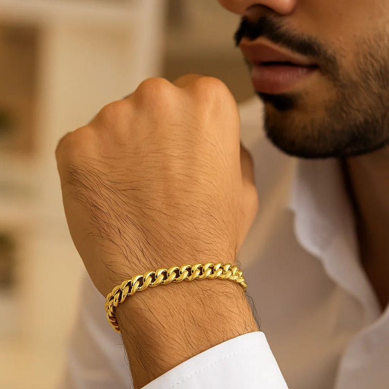 14k Yellow Gold Classic Miami Cuban Solid Bracelet (7.10 mm)