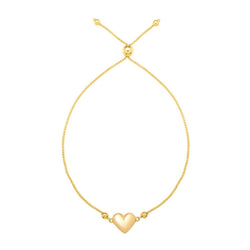 Adjustable Puffed Heart Draw String Bracelet in 14K Yellow Gold