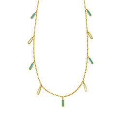 14K Yellow Gold Turquoise And MOP Inlay Station Necklace