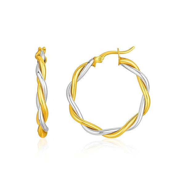Two-Tone Twisted Wire Round Hoop Earrings in 10k Yellow and White Gold(3x20mm)
